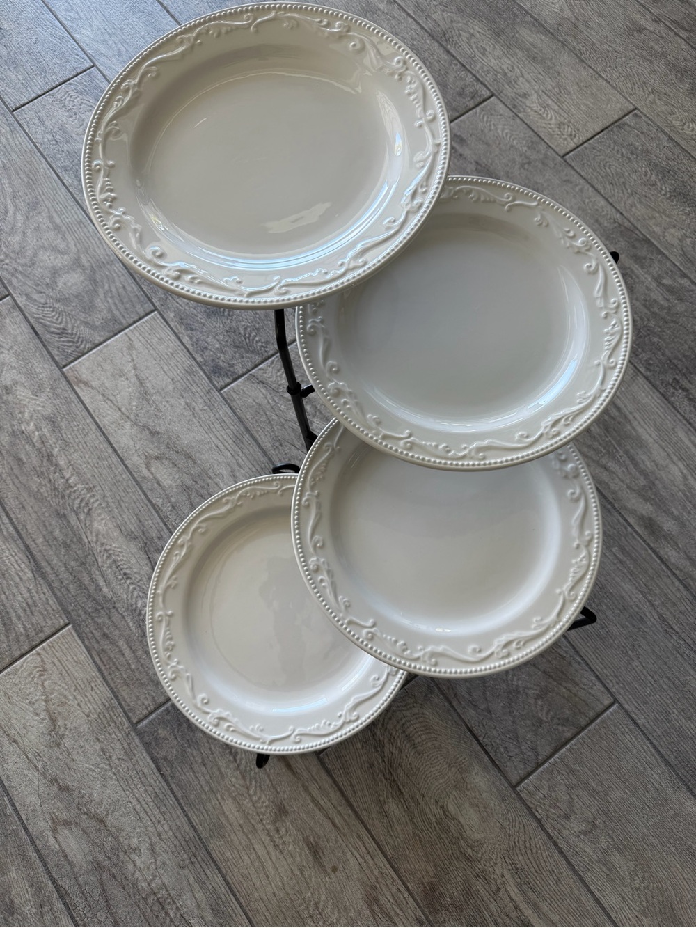 Ceramic Serving / Hostess Plate Set on Metal Serving Stand - Home Dining - Picture 2 of 8